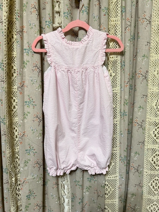 Stitchy Fish Pink Seersucker Bubble Romper 2T Ruffle Collar EUC - Picture 5 of 5